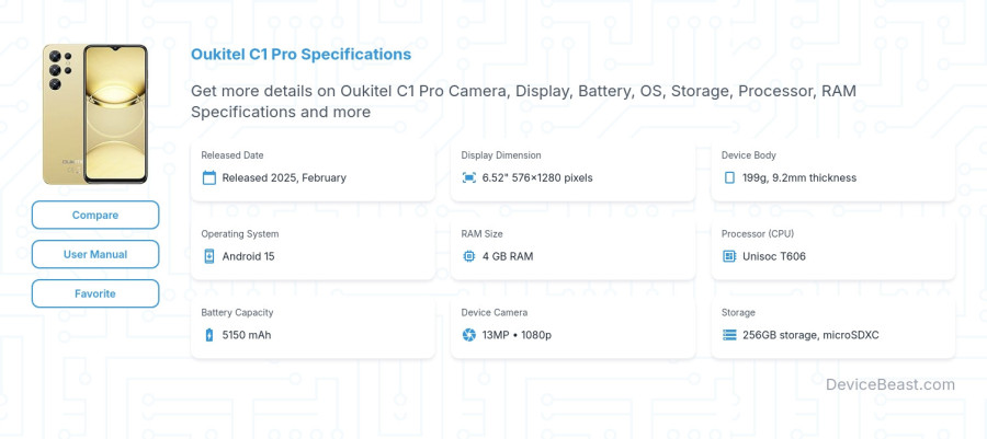 Oukitel C1 Pro specifications overview cover