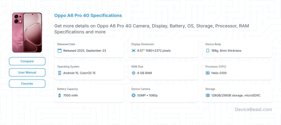 Oppo A6 Pro 4G specifications overview cover