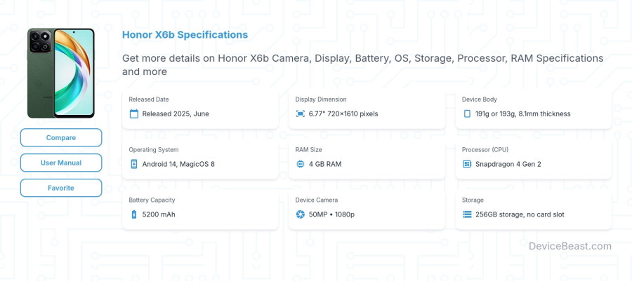Honor X6b specifications overview cover