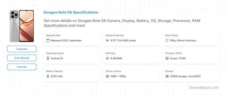 Doogee Note 58 specifications overview cover