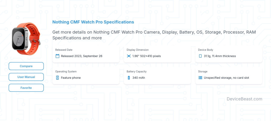 Nothing CMF Watch Pro specifications overview cover