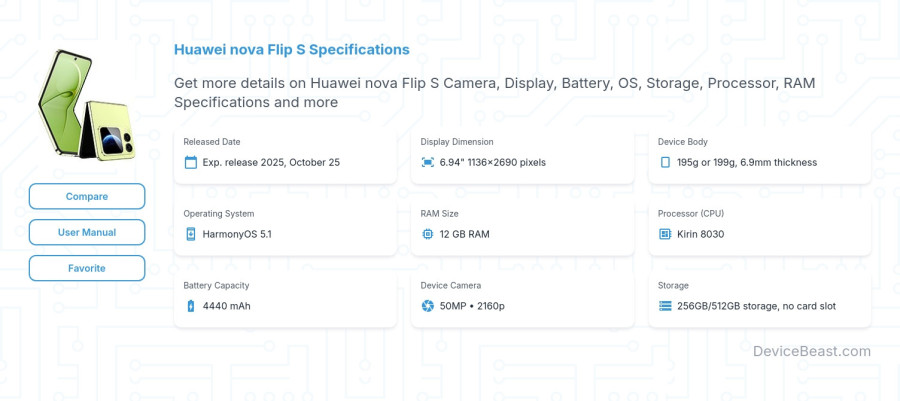 Huawei nova Flip S specifications overview cover