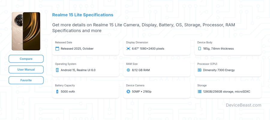 Realme 15 Lite specifications overview cover