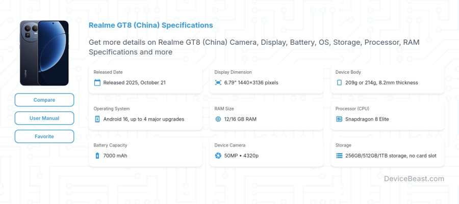 Realme GT8 (China) specifications overview cover