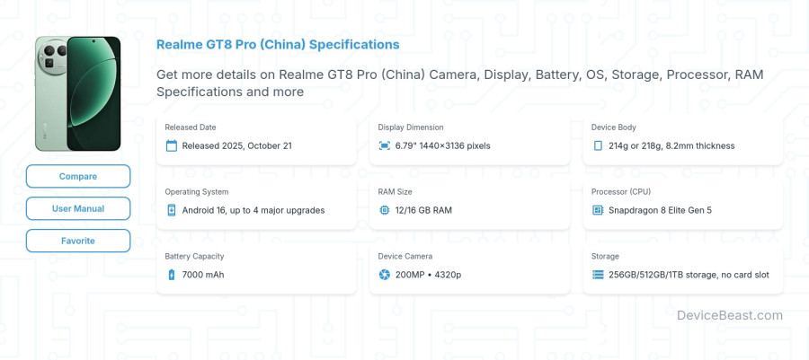 Realme GT8 Pro (China) specifications overview cover