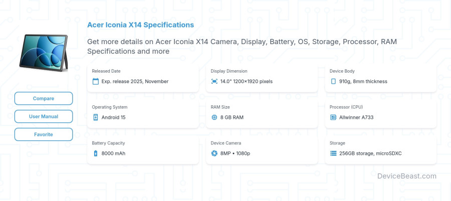 Acer Iconia X14 specifications overview cover