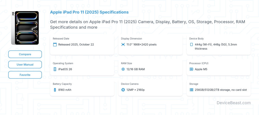Apple iPad Pro 11 (2025) specifications overview cover