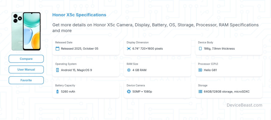 Honor X5c specifications overview cover