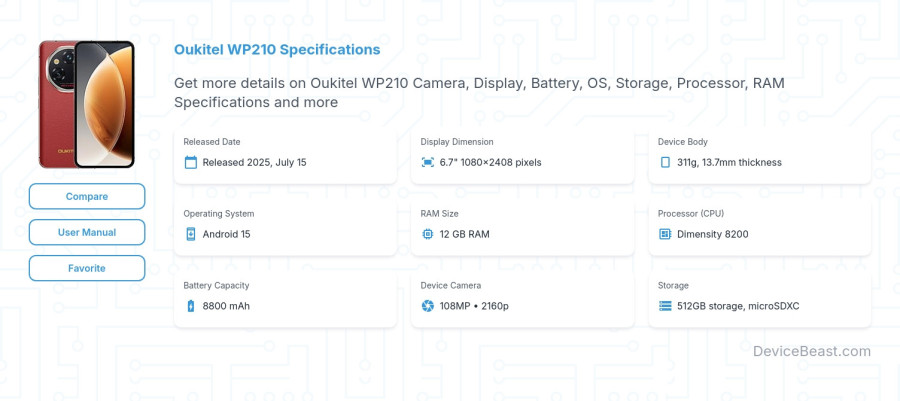 Oukitel WP210 specifications overview cover