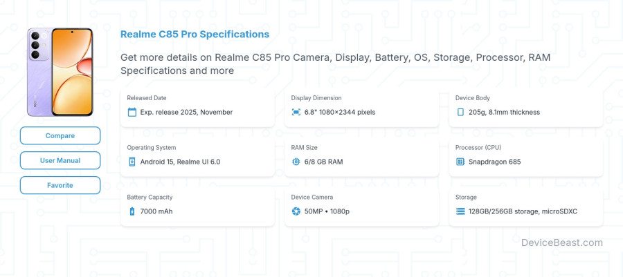 Realme C85 Pro specifications overview cover