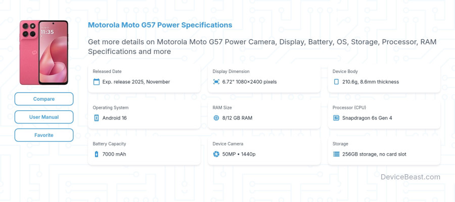 Motorola Moto G57 Power specifications overview cover