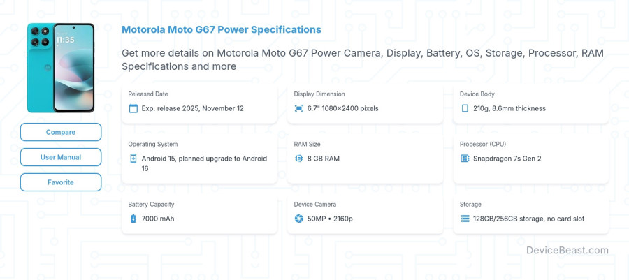 Motorola Moto G67 Power specifications overview cover