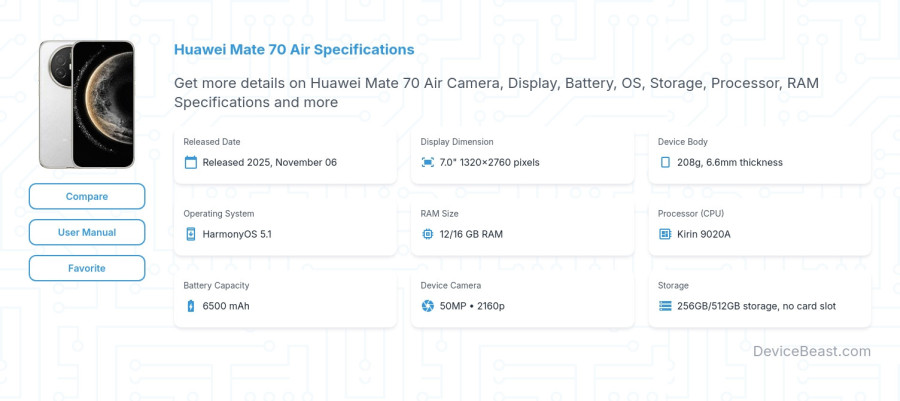 Huawei Mate 70 Air specifications overview cover