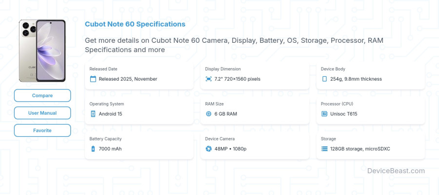 Cubot Note 60 specifications overview cover