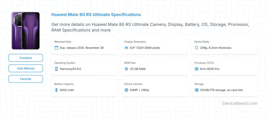 Huawei Mate 80 RS Ultimate specifications overview cover