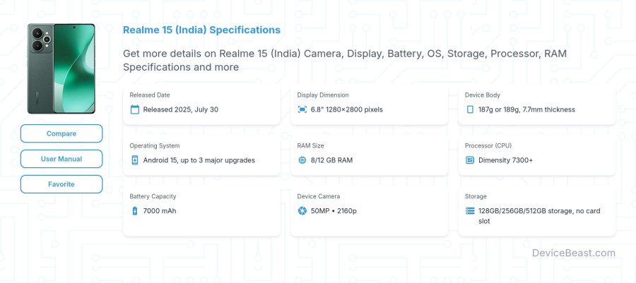 Realme 15 (India) specifications overview cover