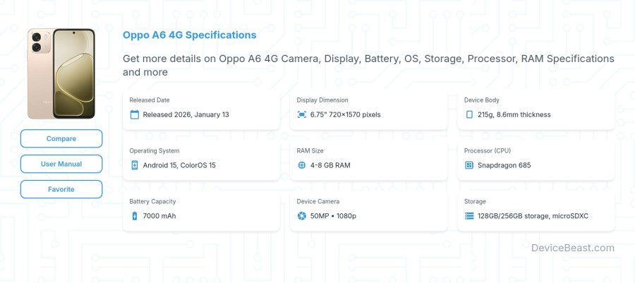 Oppo A6 4G specifications overview cover