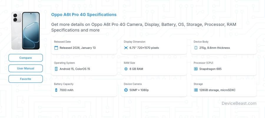 Oppo A6t Pro 4G specifications overview cover