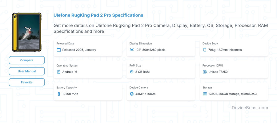 Ulefone RugKing Pad 2 Pro specifications overview cover