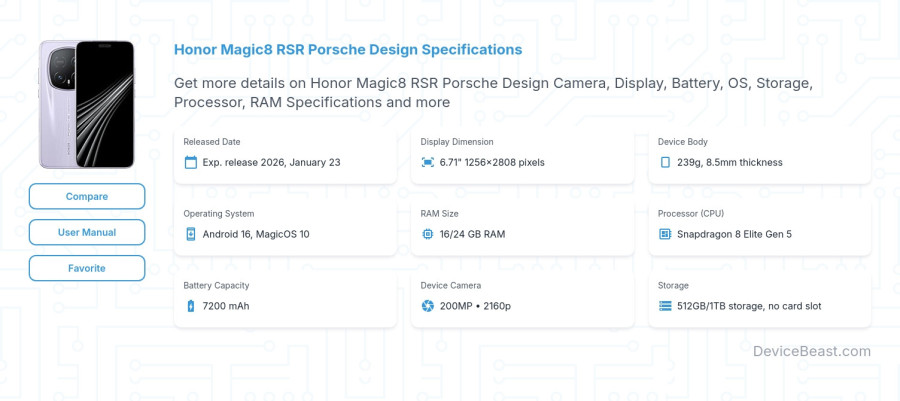 Honor Magic8 RSR Porsche Design specifications overview cover