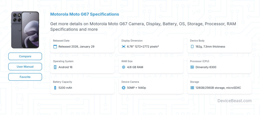 Motorola Moto G67 specifications overview cover