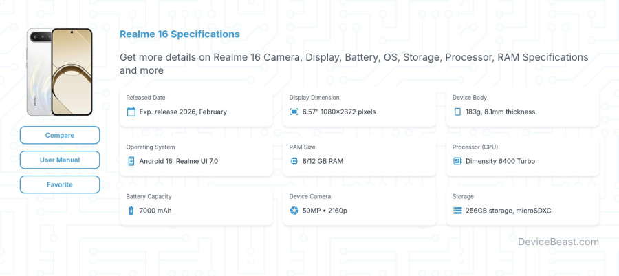 Realme 16 specifications overview cover