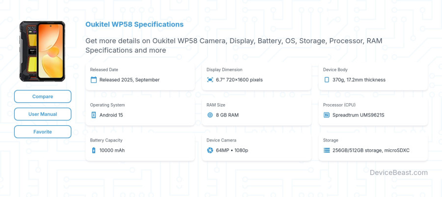 Oukitel WP58 specifications overview cover
