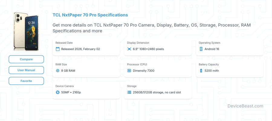 TCL NxtPaper 70 Pro specifications overview cover