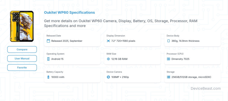 Oukitel WP60 specifications overview cover