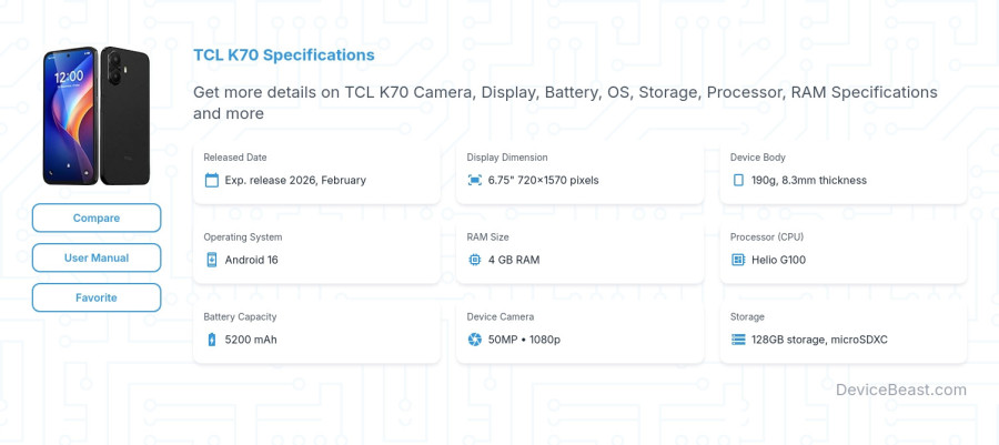 TCL K70 specifications overview cover