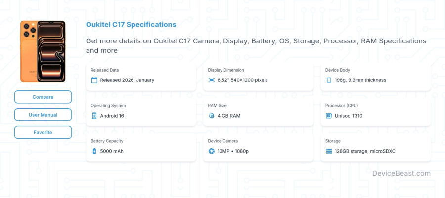 Oukitel C17 specifications overview cover