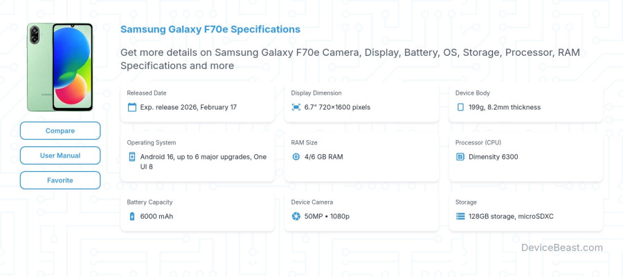 Samsung Galaxy F70e specifications overview cover
