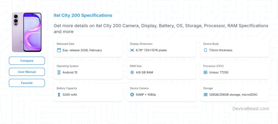 itel City 200 specifications overview cover