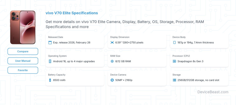 vivo V70 Elite specifications overview cover