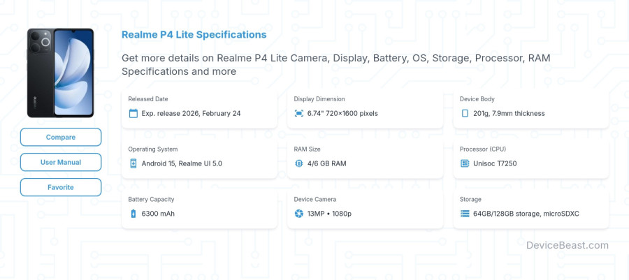Realme P4 Lite specifications overview cover