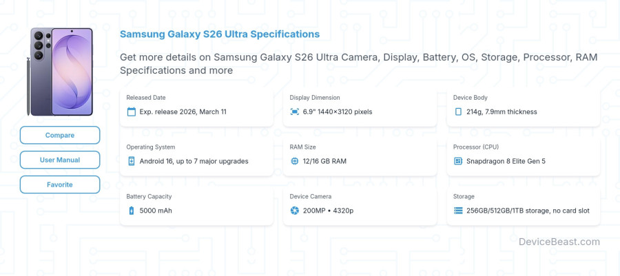 Samsung Galaxy S26 Ultra specifications overview cover