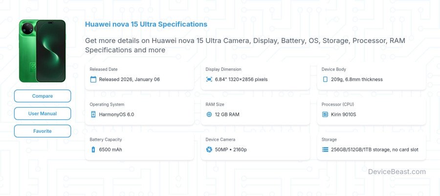 Huawei nova 15 Ultra specifications overview cover