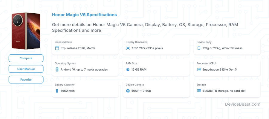 Honor Magic V6 specifications overview cover