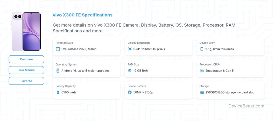 vivo X300 FE specifications overview cover