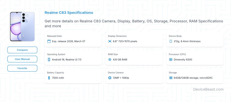 Realme C83 specifications overview cover
