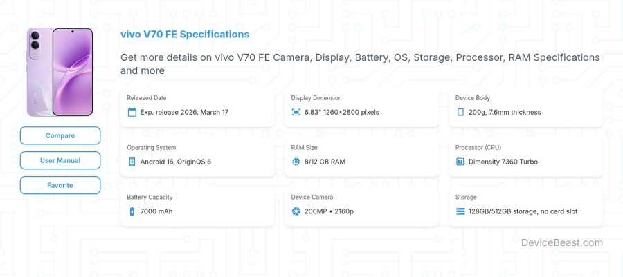 vivo V70 FE specifications overview cover