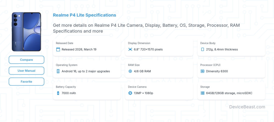 Realme P4 Lite specifications overview cover