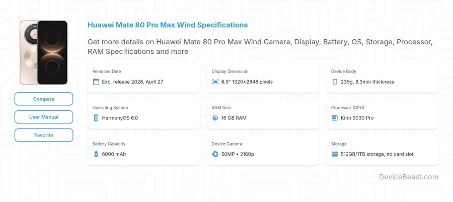 Huawei Mate 80 Pro Max Wind specifications overview cover