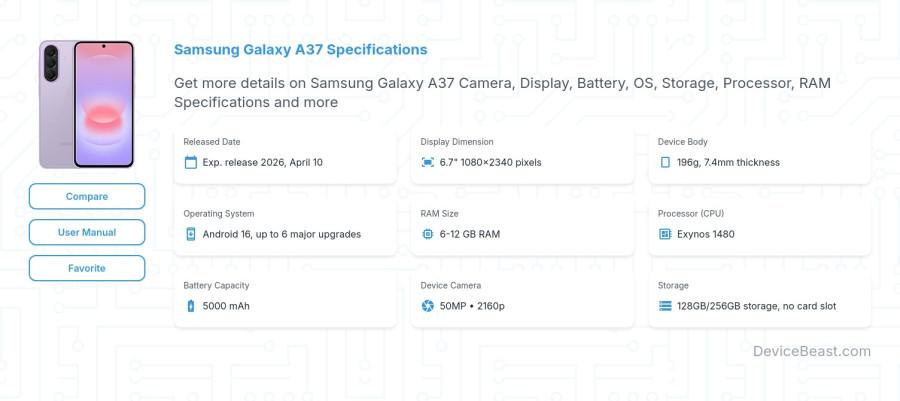 Samsung Galaxy A37 specifications overview cover