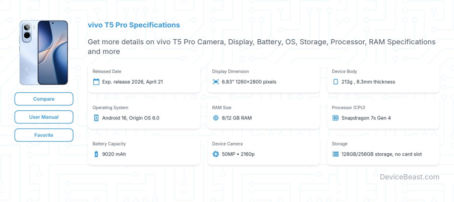 vivo T5 Pro specifications overview cover