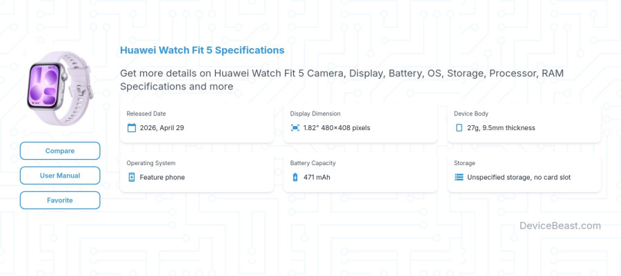 Huawei Watch Fit 5 specifications overview cover