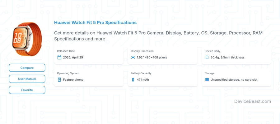 Huawei Watch Fit 5 Pro specifications overview cover