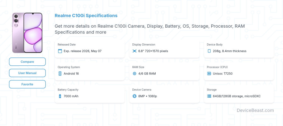 Realme C100i specifications overview cover
