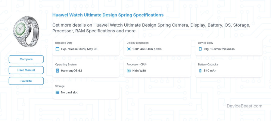 Huawei Watch Ultimate Design Spring specifications overview cover