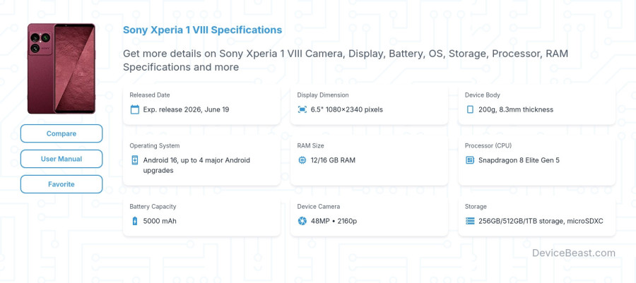 Sony Xperia 1 VIII specifications overview cover